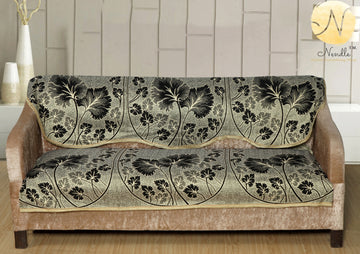 Nendle Poly Cotton Sofa Cover Set of 3+1+1 (Black, 5 Seater)